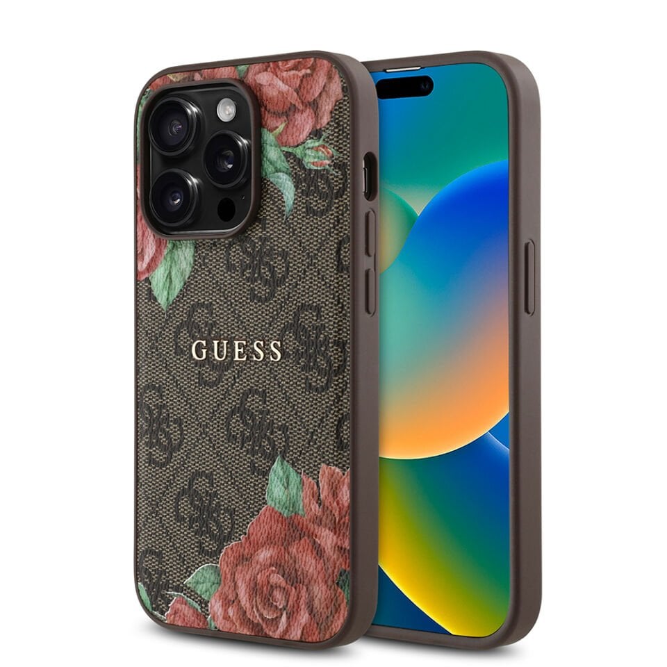 Apple iPhone 14 Pro Max Kılıf Guess Orjinal Lisanslı Magsafe Şarj Özellikli Gül Baskılı 4G Desenli Yazı Logolu Kapak