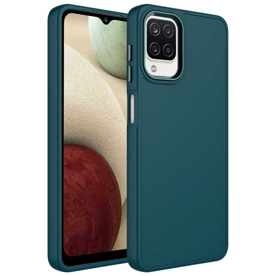 Samsung Galaxy M32 Kılıf Metal Çerçeveli Hassas Butonlu Renkli İçi Kadife Lansman Kapak (LUNA) Koyu Yeşil