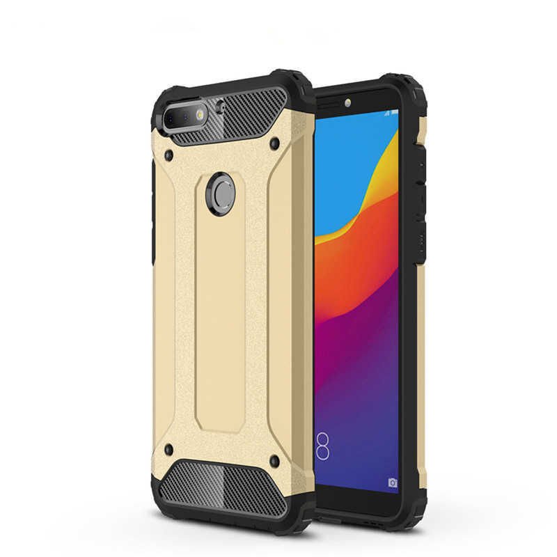 Huawei Y7 2018 Kılıf Armor Köşe Korumalı Çift Katman Tank Zırh Kapak (CRASH) Rose Gold