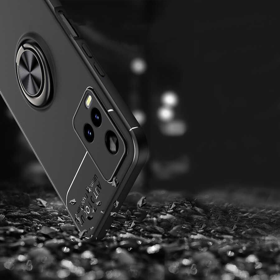 Vivo Y33S Kılıf Kamera Çıkıntılı Renkli Yüzüklü Standlı Mıknatıslı Kapak (RAVEL) Kırmızı