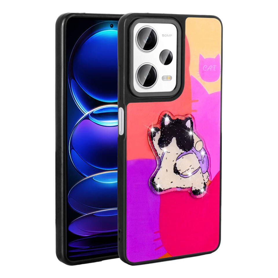 Xiaomi Redmi Note 12 Pro 5G Kılıf Parlayan Kabartmalı İkonik Figürlü Silikon Kapak (Amas) Mor