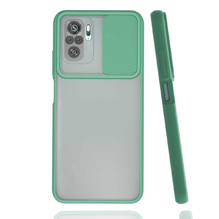 Xiaomi Poco M5S Kılıf Slayt Sürgülü Kamera Korumalı Renkli Silikon Kapak Koyu Yeşil