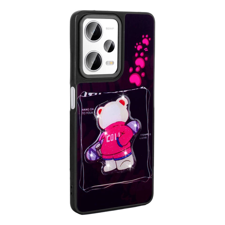 Xiaomi Redmi Note 12 Pro 5G Kılıf Parlayan Kabartmalı İkonik Figürlü Silikon Kapak (Amas) Pembe