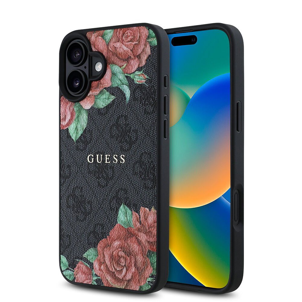 Apple iPhone 16 Plus Kılıf Guess Orjinal Lisanslı Magsafe Şarj Özellikli Gül Baskılı 4G Desenli Yazı Logolu Kapak