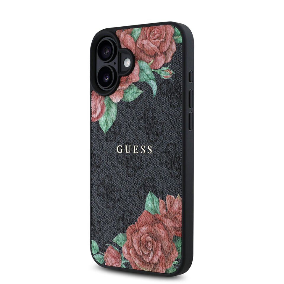 Apple iPhone 16 Plus Kılıf Guess Orjinal Lisanslı Magsafe Şarj Özellikli Gül Baskılı 4G Desenli Yazı Logolu Kapak