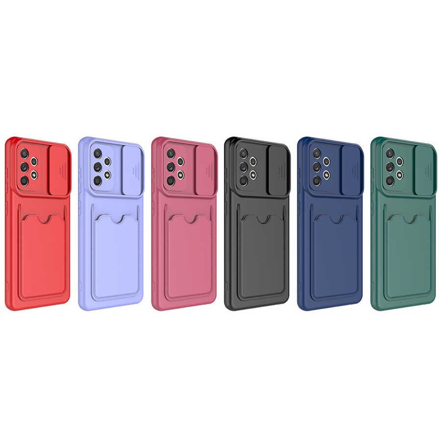 Samsung Galaxy A72 Kılıf Cüzdan Sürgülü Kamera Korumalı Kartllıklı Bölmeli Kapak (Kartix) Lila