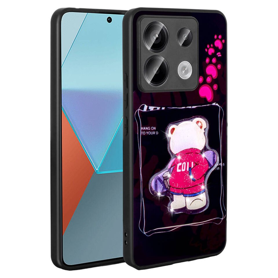 Xiaomi Redmi Note 13 Pro 5G Kılıf Parlayan Kabartmalı İkonik Figürlü Silikon Kapak (Amas) Siyah