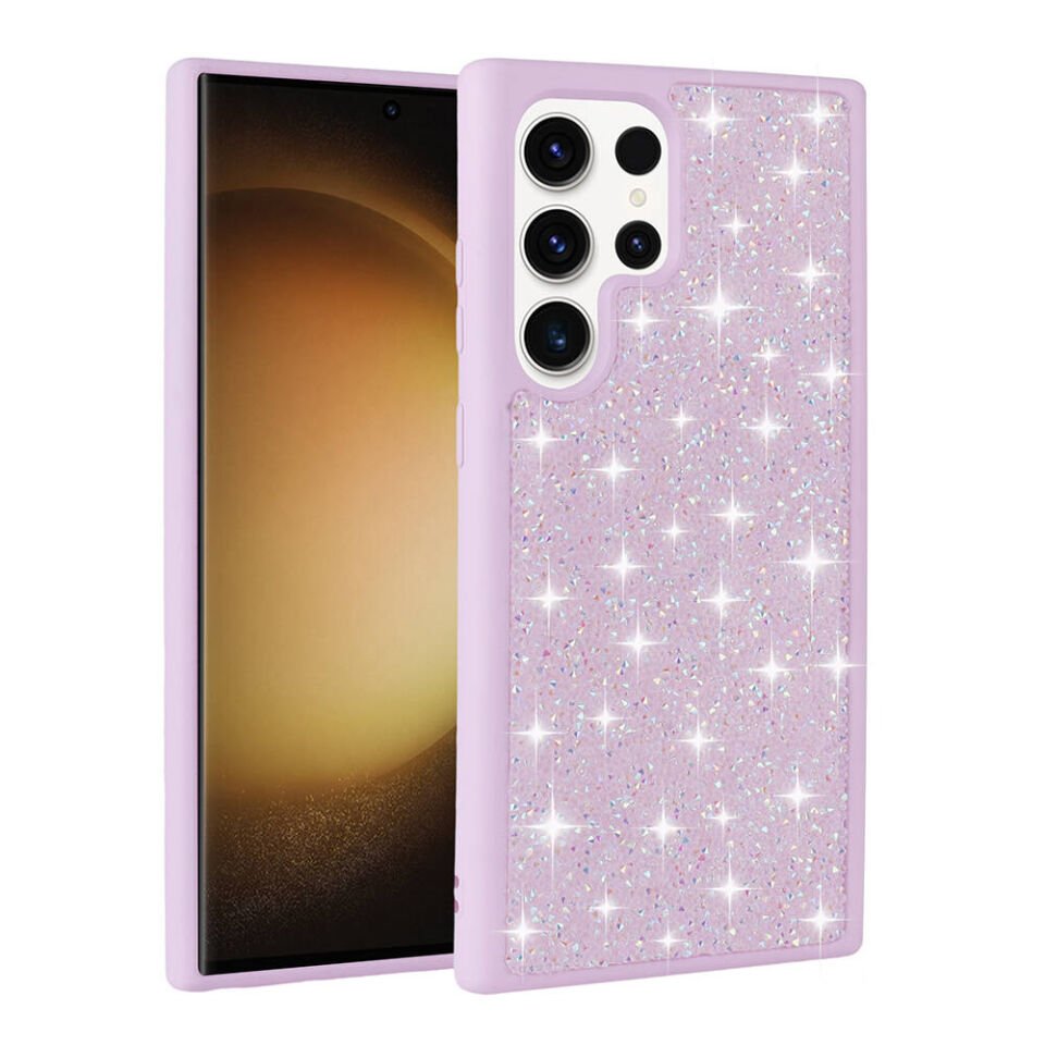 Samsung Galaxy S23 Ultra Kılıf Parlak Taşlı Tasarım Kamera Yükseltili Korumalı Kapak (Pırlanta) Beyaz