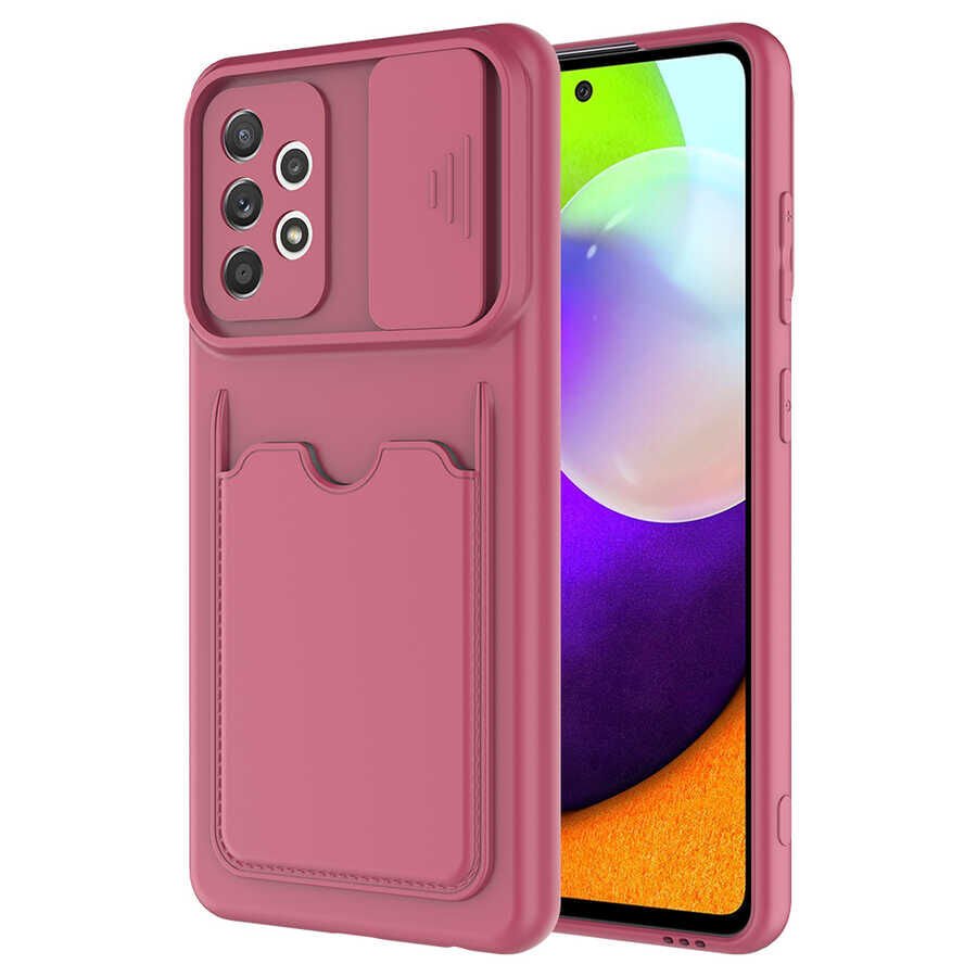 Samsung Galaxy A72 Kılıf Cüzdan Sürgülü Kamera Korumalı Kartllıklı Bölmeli Kapak (Kartix) Koyu Mor