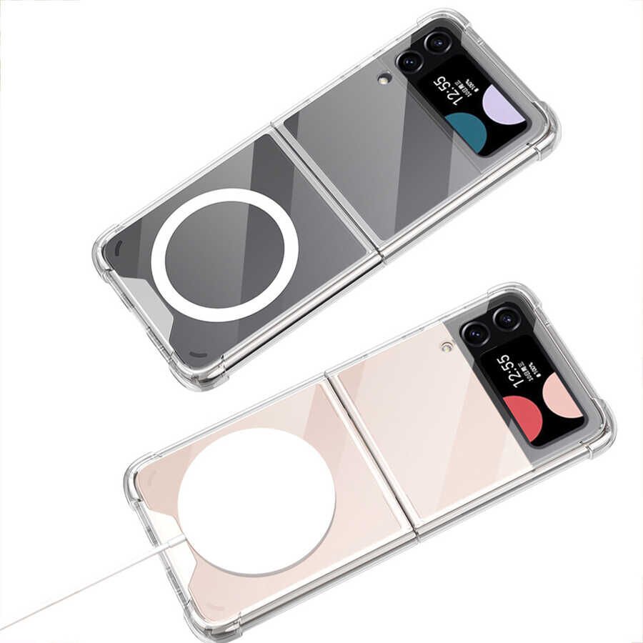Samsung Galaxy Z Flip 3 Kılıf Wireless Şarj Özellikli Airbagli HEPTEKİLETİŞİM Kıpta Anti Shock Magsafe Kapak