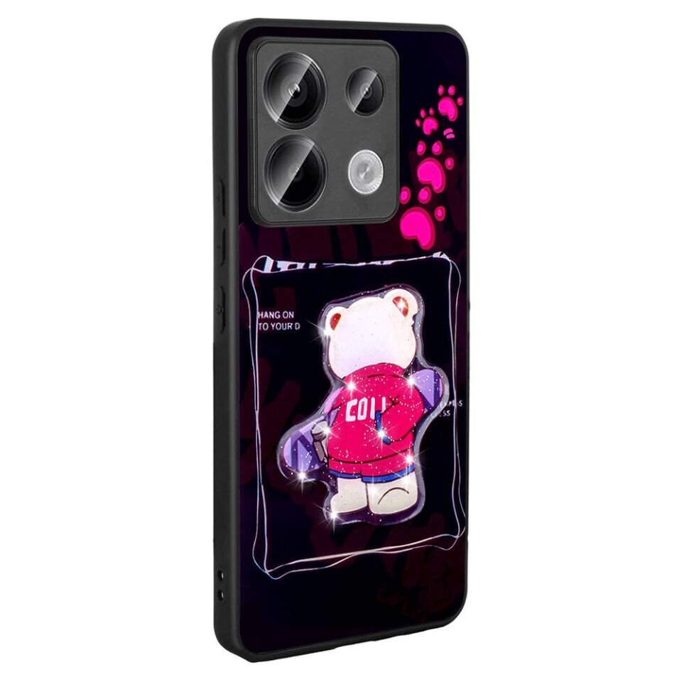 Xiaomi Redmi Note 13 Pro 5G Kılıf Parlayan Kabartmalı İkonik Figürlü Silikon Kapak (Amas) Pembe