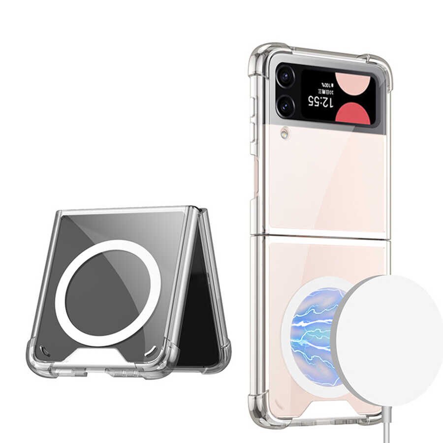 Samsung Galaxy Z Flip 4 Kılıf Wireless Şarj Özellikli Airbagli HEPTEKİLETİŞİM Kıpta Anti Shock Magsafe Kapak