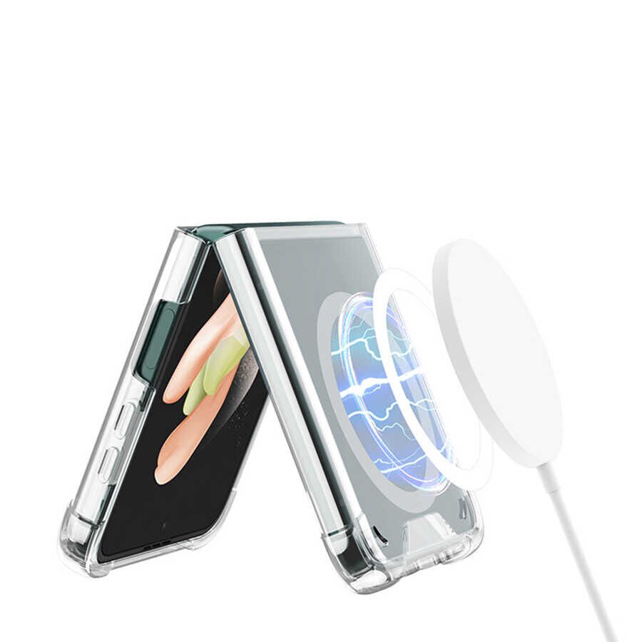 Samsung Galaxy Z Flip 4 Kılıf Wireless Şarj Özellikli Airbagli HEPTEKİLETİŞİM Kıpta Anti Shock Magsafe Kapak