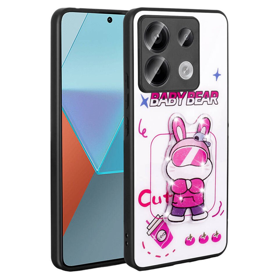 Xiaomi Redmi Note 13 Pro 5G Kılıf Parlayan Kabartmalı İkonik Figürlü Silikon Kapak (Amas) Beyaz