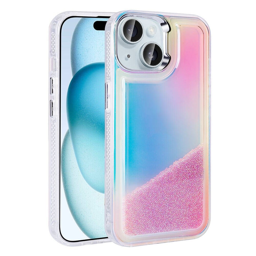 Apple iPhone 15 Kılıf Airbagli Renkli Arka Yüzey Boncuk Tasarımlı Kapak (Kumul) Mor
