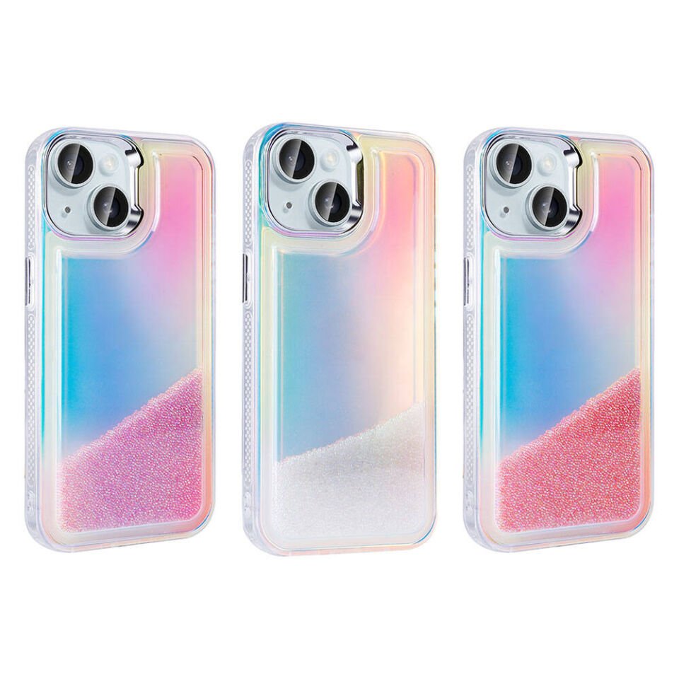 Apple iPhone 15 Kılıf Airbagli Renkli Arka Yüzey Boncuk Tasarımlı Kapak (Kumul) Mor