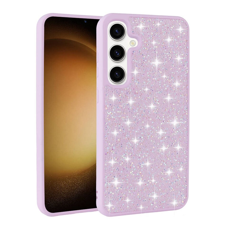 Samsung Galaxy S24 Kılıf Parlak Taşlı Tasarım Kamera Kısmı Yükseltili Korumalı Kapak (Pırlanta) Pembe