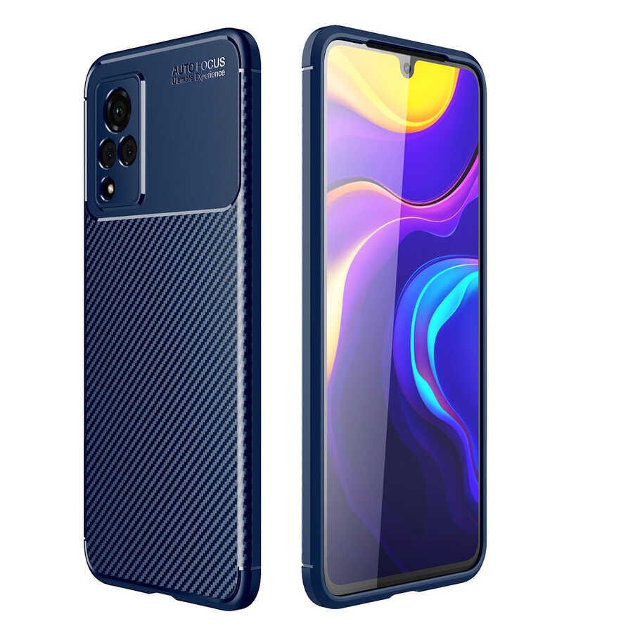 Vivo V21 Kılıf Kamera Çıkıntılı Karbon Fiber Dokulu Renk Atmaz Kapak (NEGRO) Lacivert