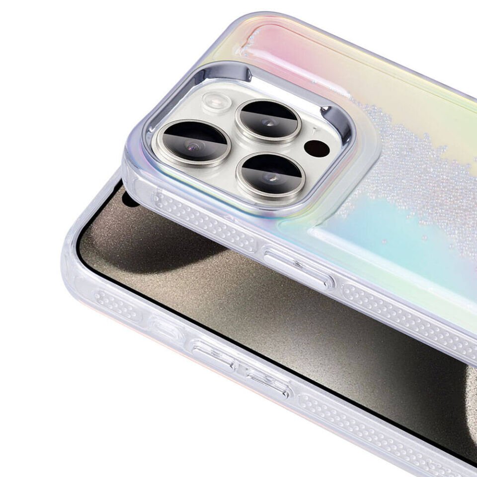 Apple iPhone 15 Pro Kılıf Airbagli Renkli Arka Yüzey Boncuk Tasarımlı Kapak (Kumul) Mor