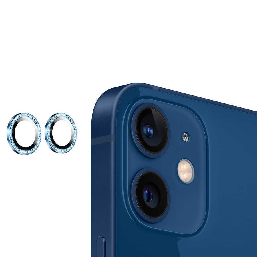 Apple iPhone 12 Kamera Lens Koruyucu Renkli Taşlı Tasarım Kolay Takma Aparatlı (CL-06) Yeşil