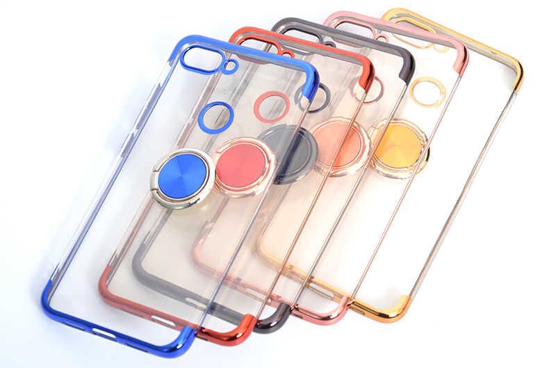 Xiaomi Mi 8 Lite Kılıf Yüzüklü Standlı Silikon Köşeleri Renkli Kapak (GES) Rose Gold