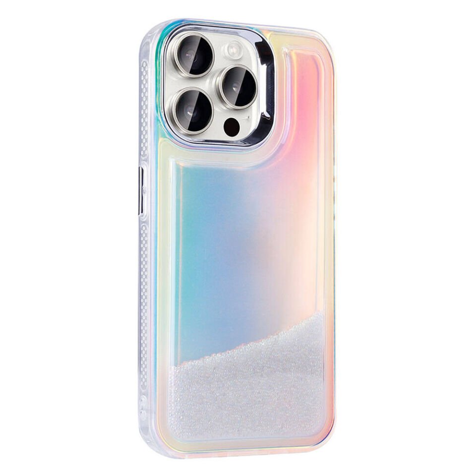 Apple iPhone 15 Pro Max Kılıf Airbagli Renkli Arka Yüzey Boncuk Tasarımlı Kapak (Kumul) Pembe