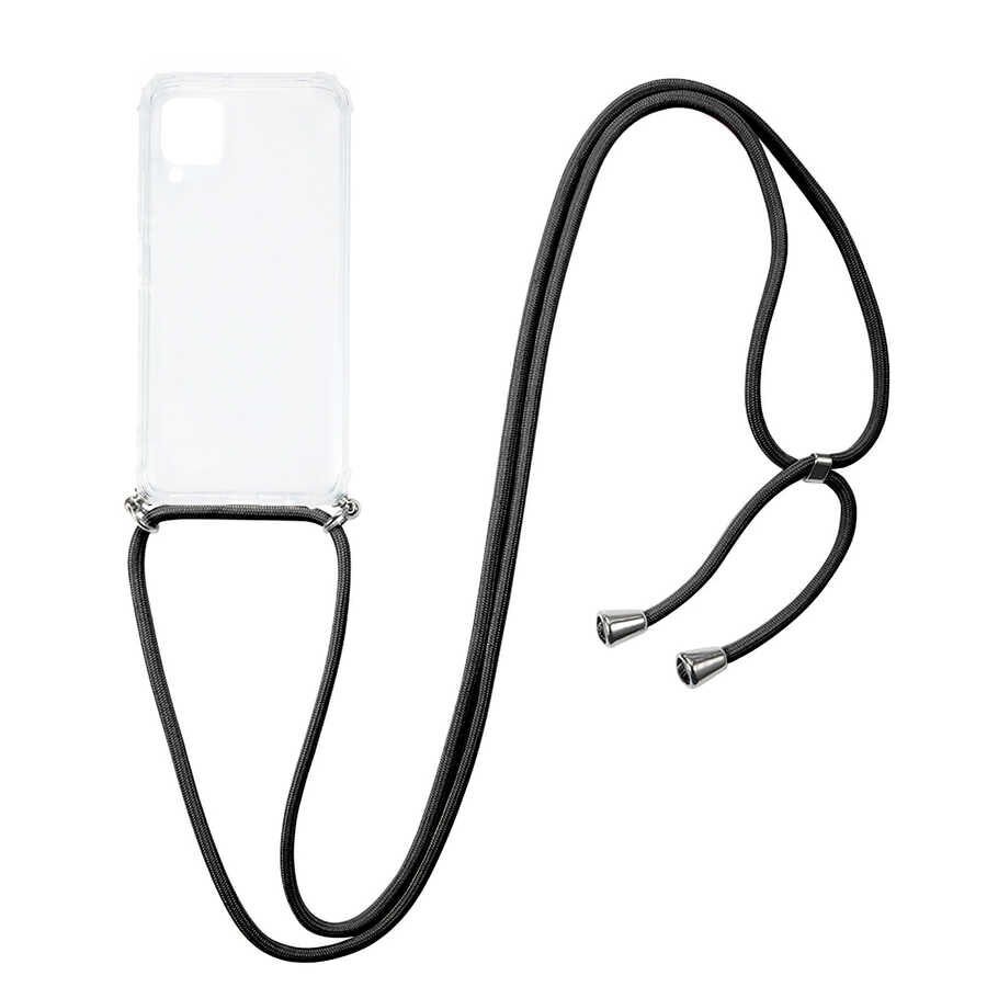 Huawei P40 Lite Kılıf Şeffaf Köşe Korumalı İpli Boyun Askılı Kapak (X-Rop) Renksiz