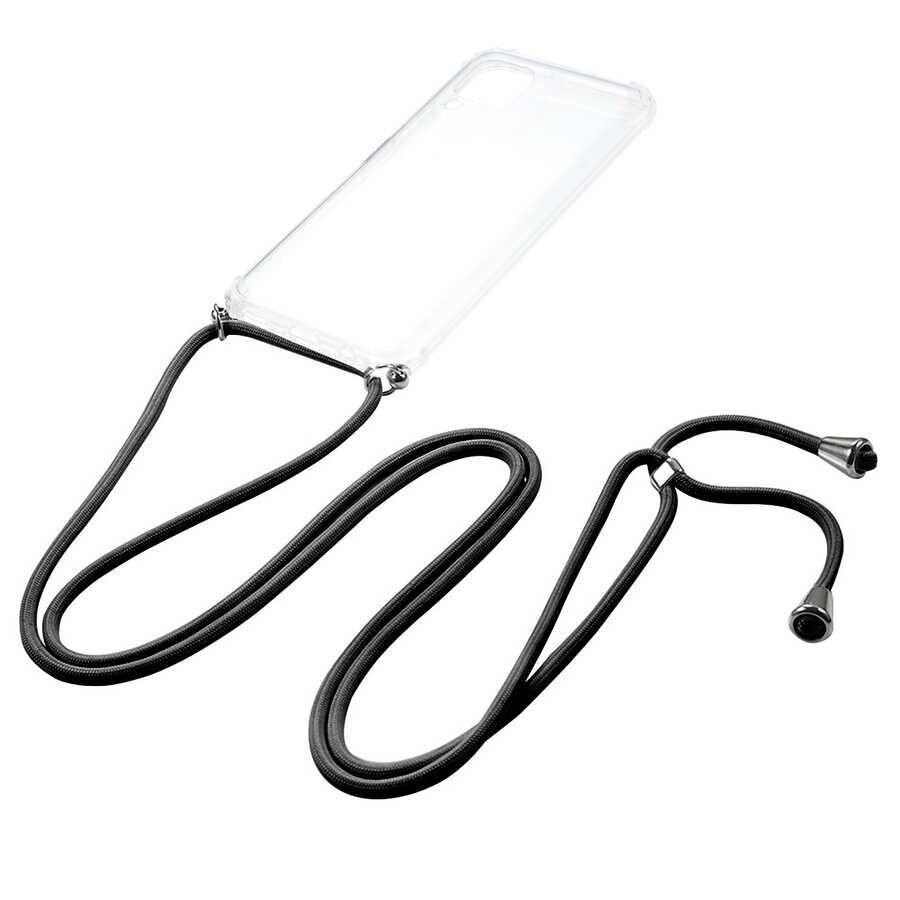 Huawei P40 Lite Kılıf Şeffaf Köşe Korumalı İpli Boyun Askılı Kapak (X-Rop) Renksiz