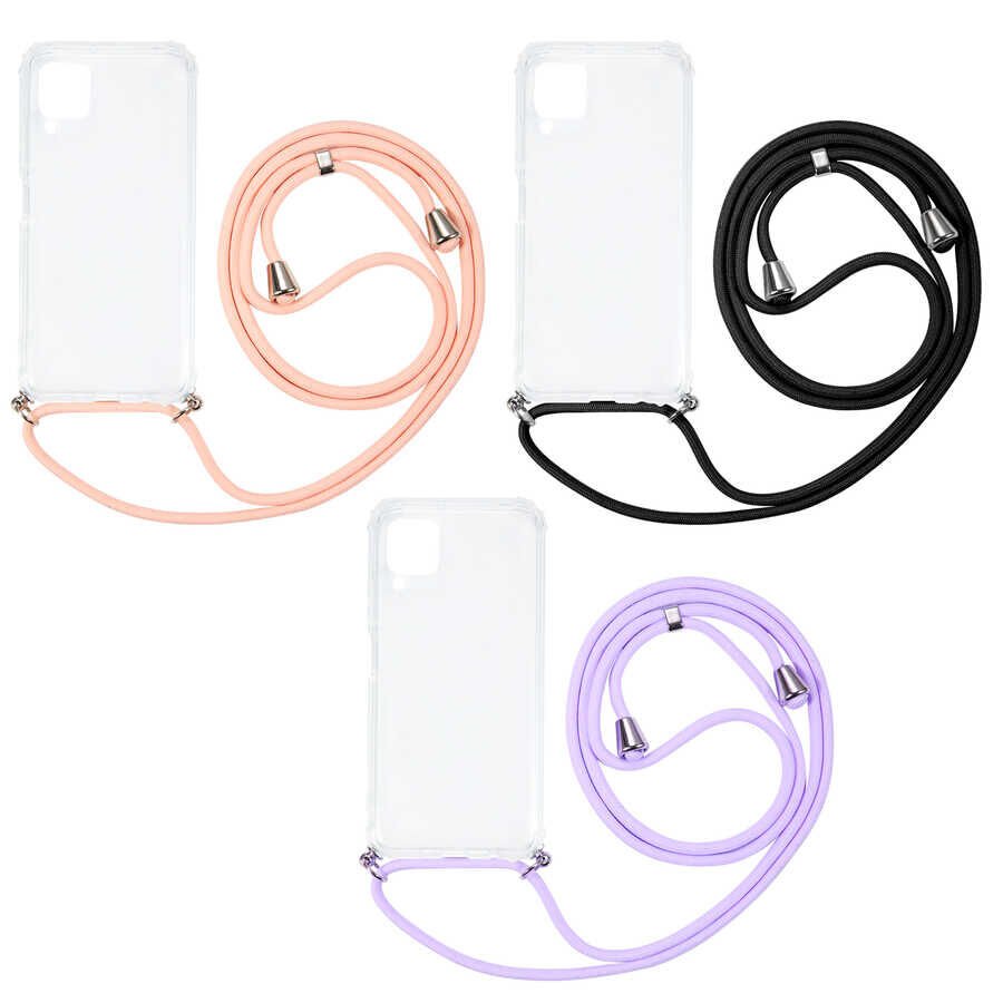 Huawei P40 Lite Kılıf Şeffaf Köşe Korumalı İpli Boyun Askılı Kapak (X-Rop) Renksiz