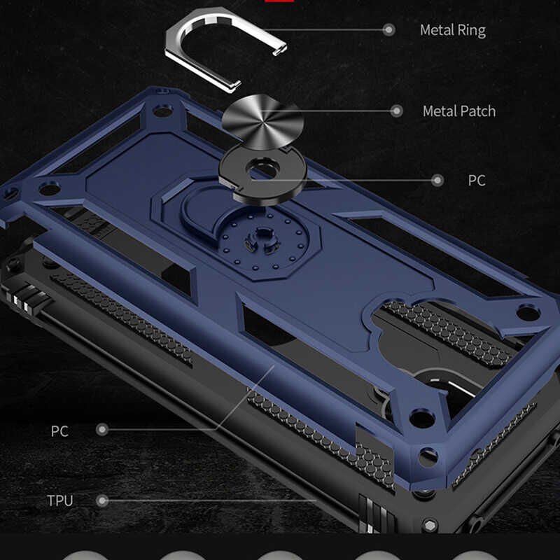 Xiaomi Redmi Note 9S Kılıf Tank Zırh Yüzüklü Mıknatıslı Standlı Kapak (VEGA) Siyah