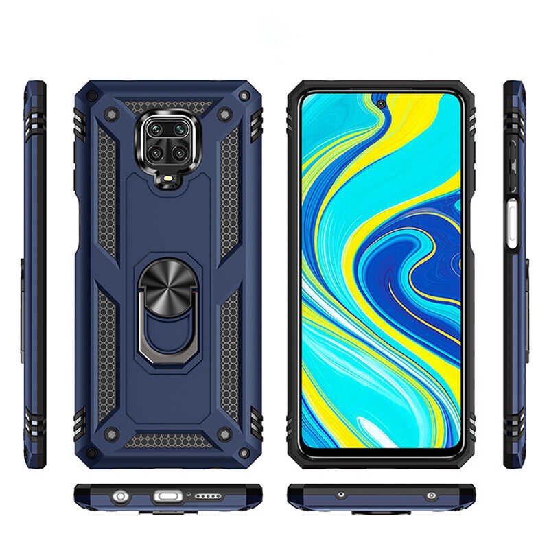 Xiaomi Redmi Note 9S Kılıf Tank Zırh Yüzüklü Mıknatıslı Standlı Kapak (VEGA) Siyah