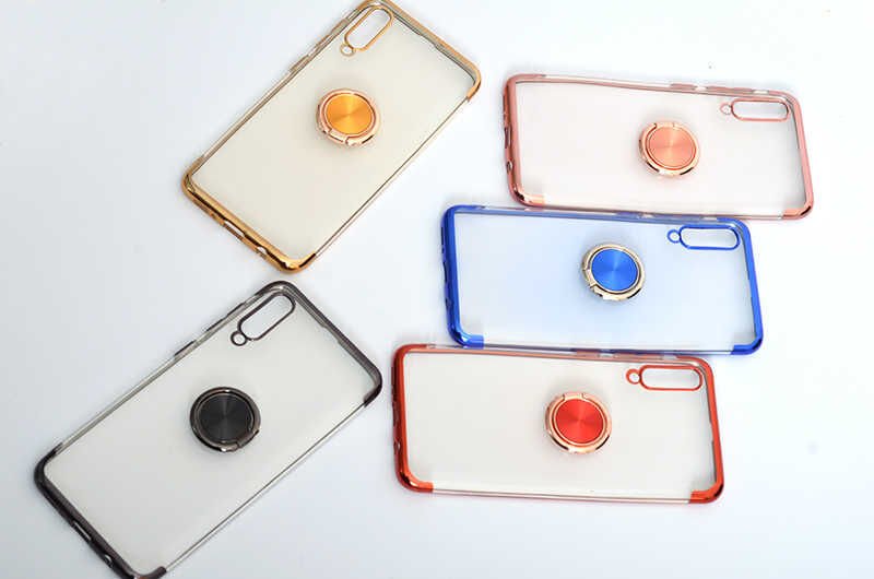 Xiaomi Mi 9 Kılıf Yüzüklü Standlı Silikon Köşeleri Renkli Kapak (GES) Kırmızı