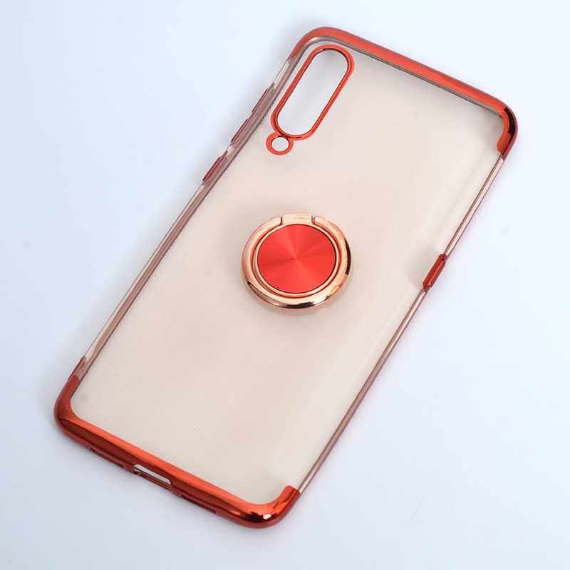 Xiaomi Mi 9 Kılıf Yüzüklü Standlı Silikon Köşeleri Renkli Kapak (GES) Kırmızı