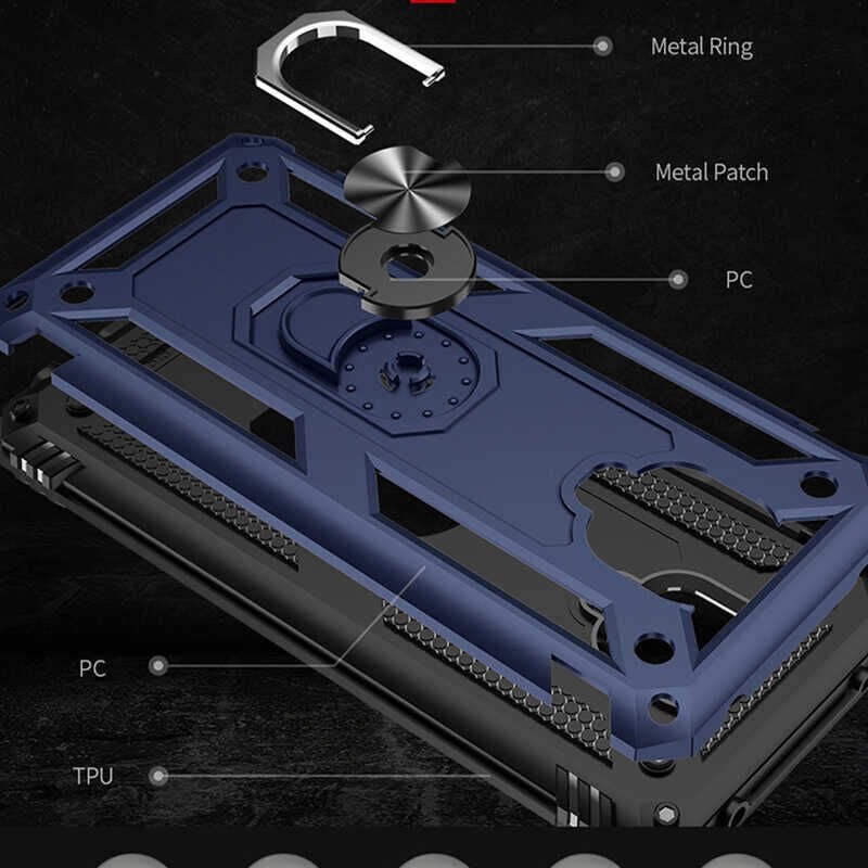 Xiaomi Redmi Note 9S Kılıf Tank Zırh Yüzüklü Mıknatıslı Standlı Kapak (VEGA) Kırmızı