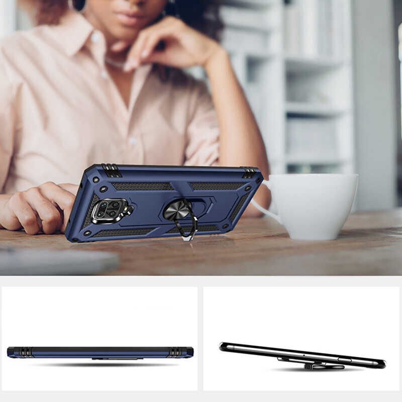 Xiaomi Redmi Note 9S Kılıf Tank Zırh Yüzüklü Mıknatıslı Standlı Kapak (VEGA) Kırmızı