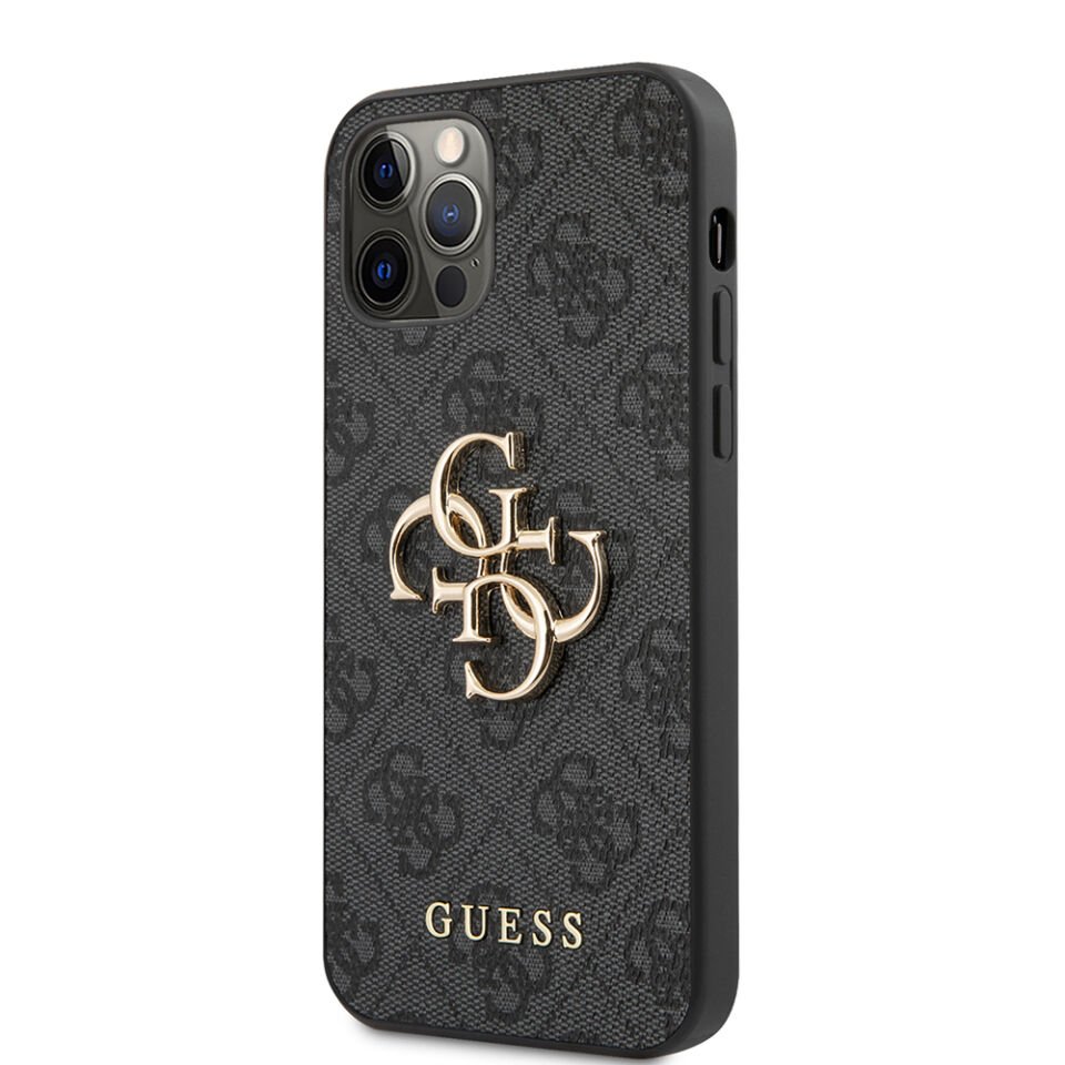 Apple iPhone 12 Pro Max Kılıf Guess Orjinal Lisanslı PU Deri Büyük Metal Logo Dizaynlı Kapak