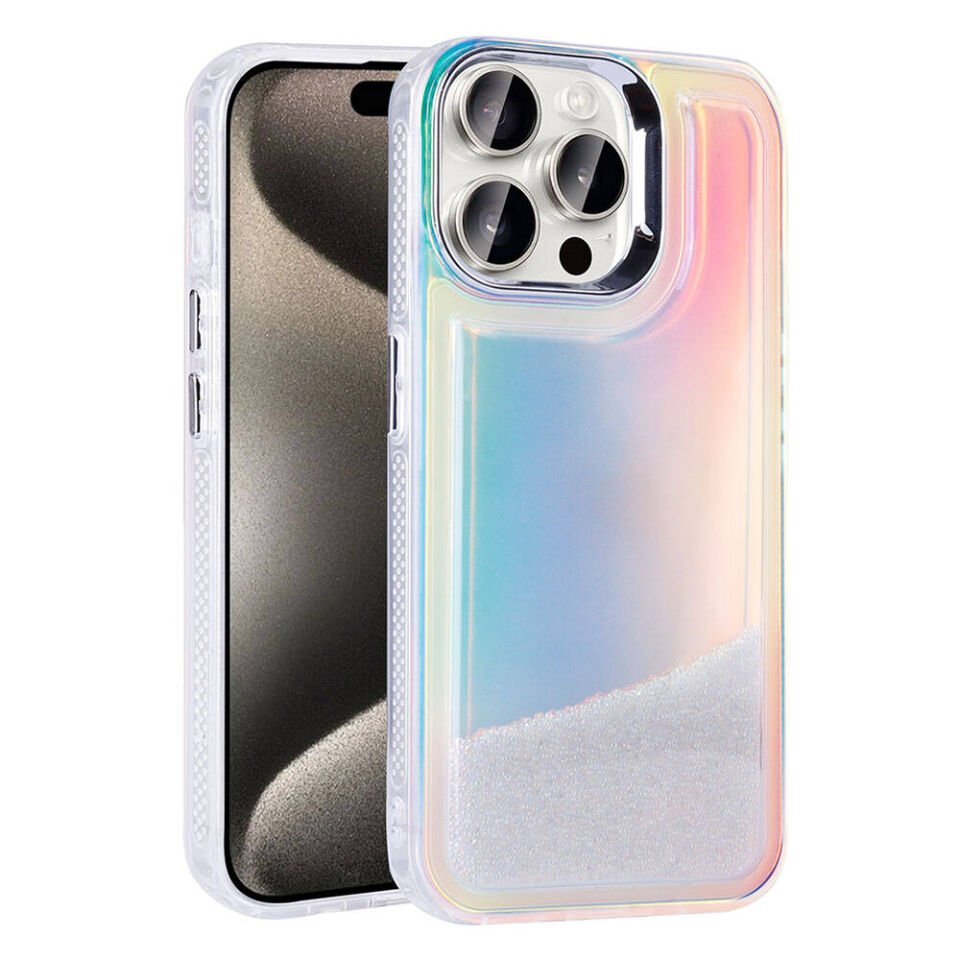 Apple iPhone 15 Pro Max Kılıf Airbagli Renkli Arka Yüzey Boncuk Tasarımlı Kapak (Kumul) Şeffaf