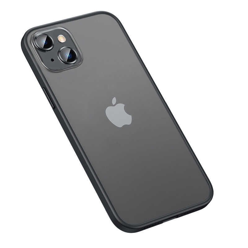 Apple  iPhone 13 Kılıf Lens Koruyuculu Kenarları Renkli Arkası Mat Kapak (retro) Siyah
