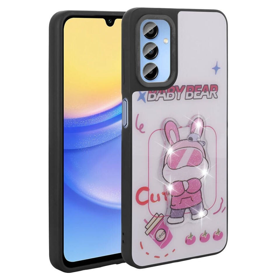 Samsung Galaxy A15 Kılıf Parlayan Kabartmalı İkonik Figürlü Silikon Kapak (Amas) Siyah