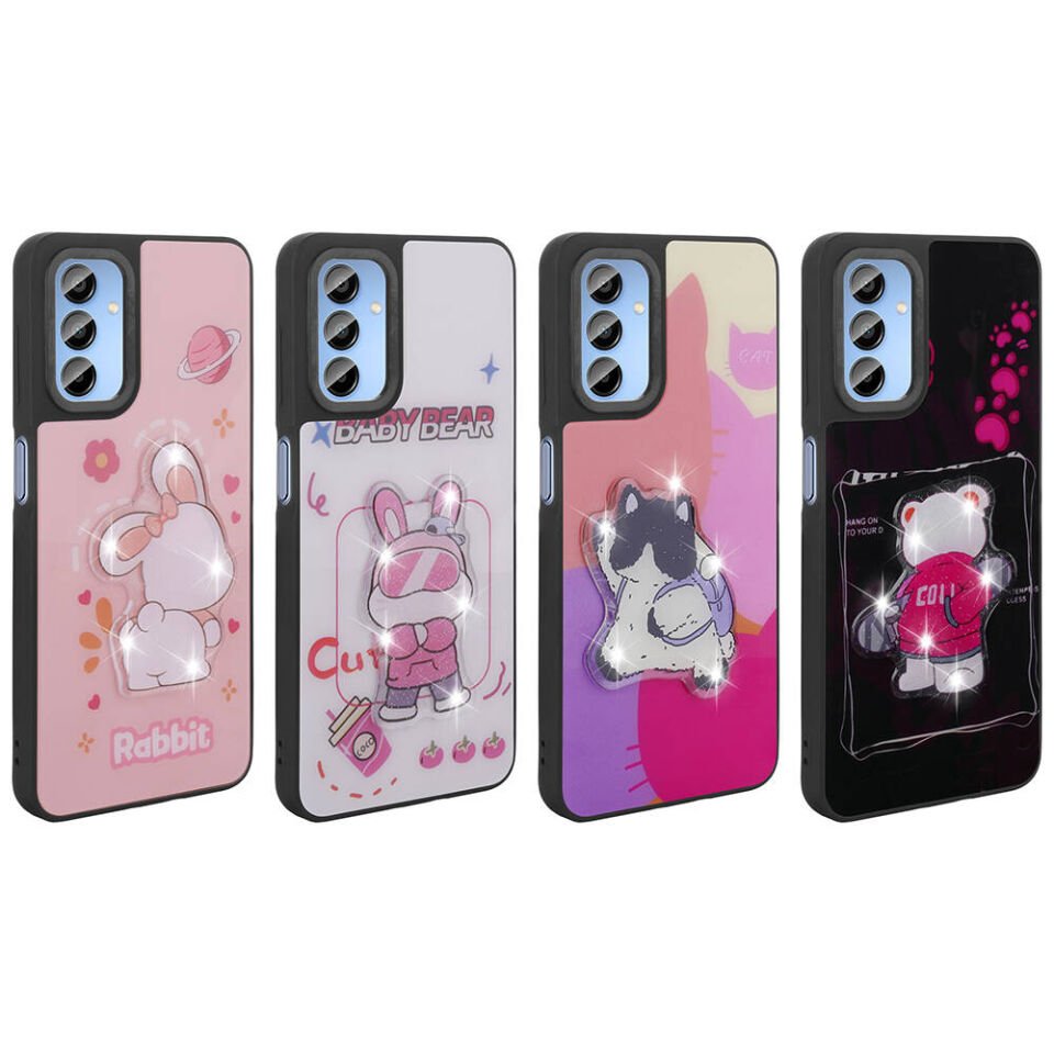 Samsung Galaxy A15 Kılıf Parlayan Kabartmalı İkonik Figürlü Silikon Kapak (Amas) Siyah