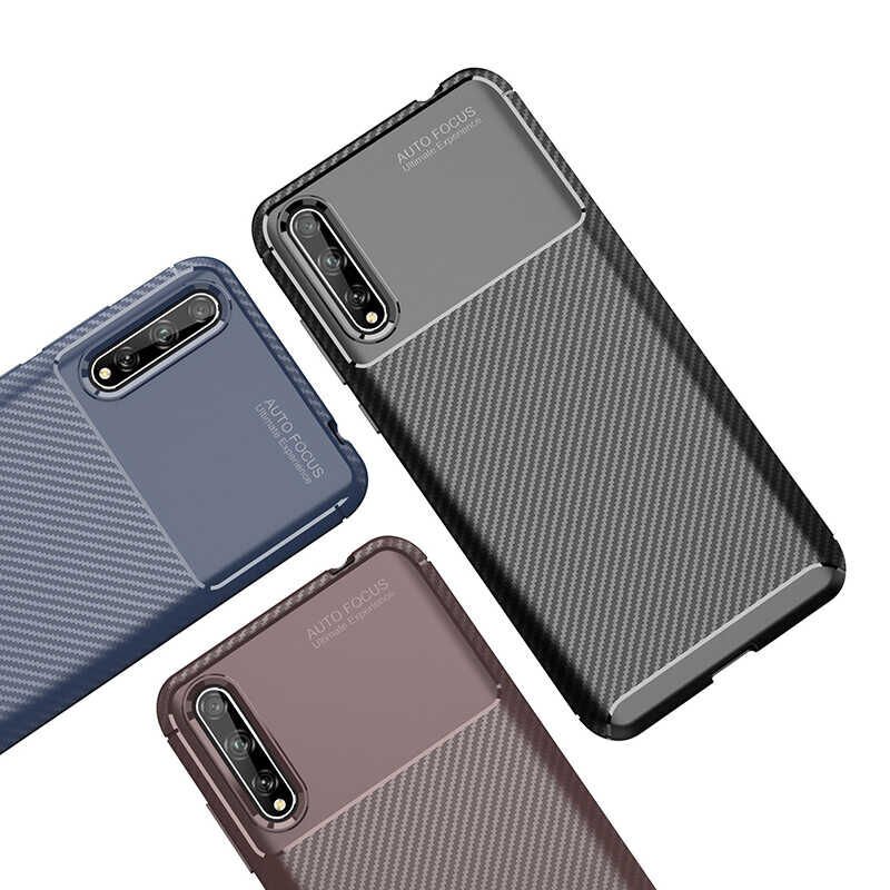 Huawei P Smart S (Y8P) Kılıf Kamera Çıkıntılı Karbon Fiber Dokulu Renk Atmaz Kapak (NEGRO) Siyah