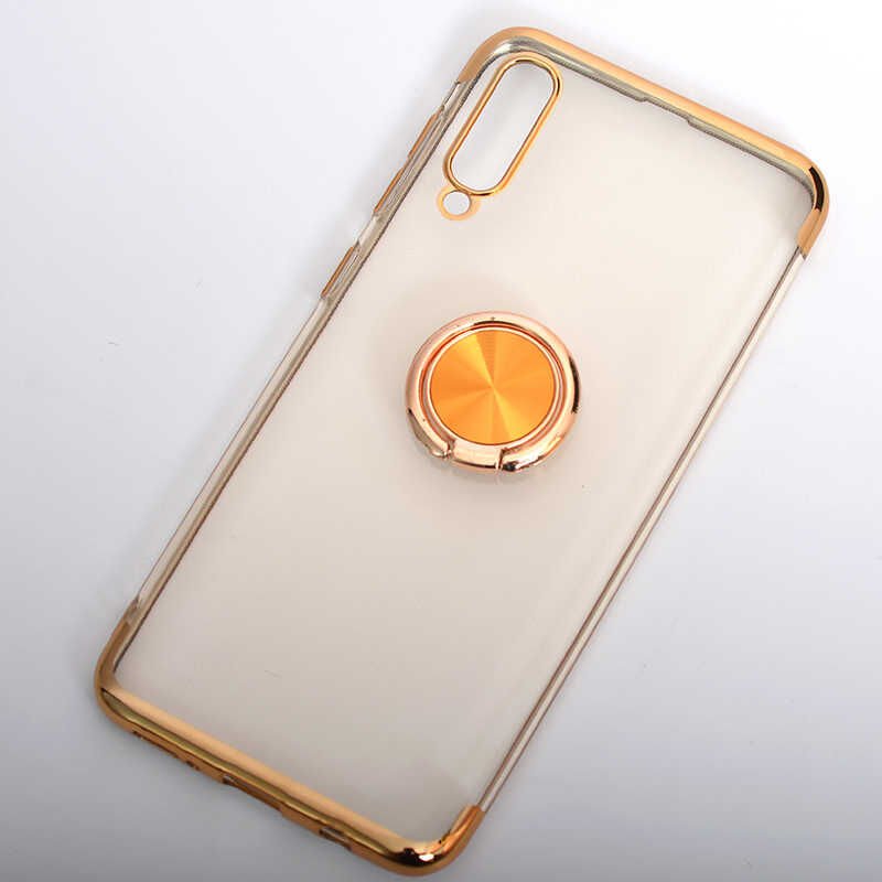 Xiaomi Mi 9 Kılıf Yüzüklü Standlı Silikon Köşeleri Renkli Kapak (GES) Gold