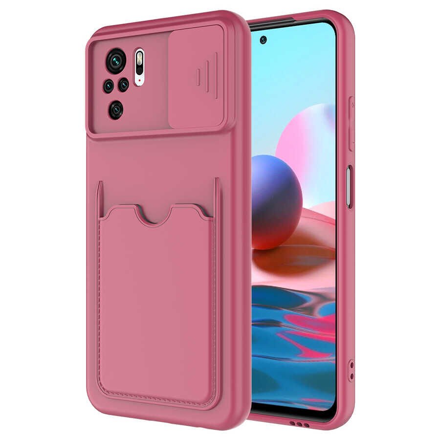 Xiaomi Redmi Note 10S Kılıf Cüzdan Sürgülü Kamera Korumalı Kartllıklı Bölmeli Kapak (Kartix) Koyu Mor