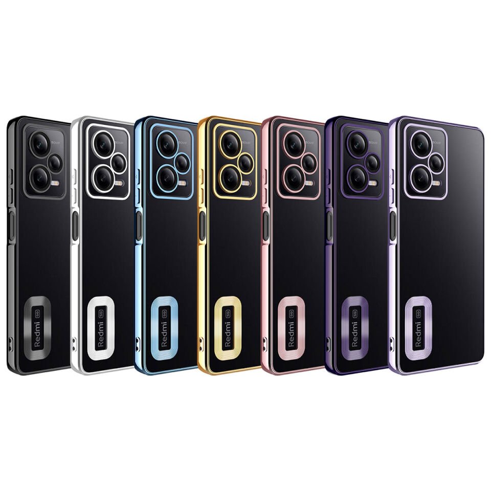 Xiaomi Redmi Note 12 5G Kılıf Kamera Lens Korumalı Logo Gösteren Parlak Kenarlı Kapak (OMEGA) Gold