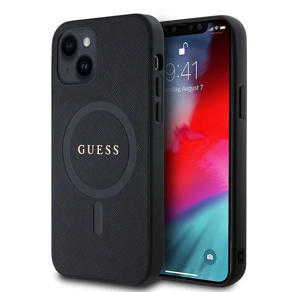 Apple iPhone 12 Kılıf Guess Orjinal Lisanslı Magsafe Şarj Özellikli Yazı Logolu Saffiano Classic Kapak