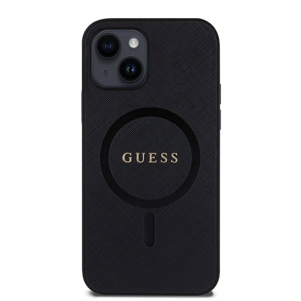 Apple iPhone 12 Kılıf Guess Orjinal Lisanslı Magsafe Şarj Özellikli Yazı Logolu Saffiano Classic Kapak