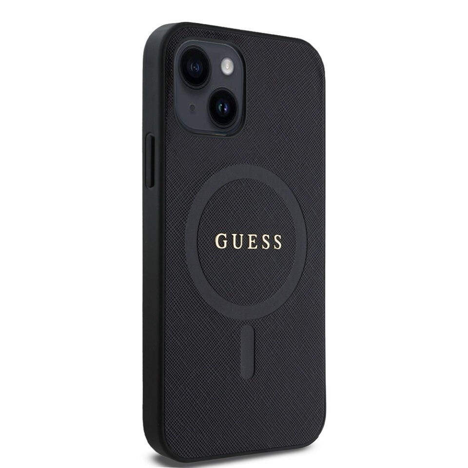 Apple iPhone 12 Kılıf Guess Orjinal Lisanslı Magsafe Şarj Özellikli Yazı Logolu Saffiano Classic Kapak