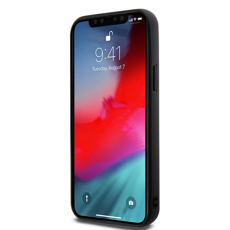 Apple iPhone 12 Kılıf Guess Orjinal Lisanslı Magsafe Şarj Özellikli Yazı Logolu Saffiano Classic Kapak