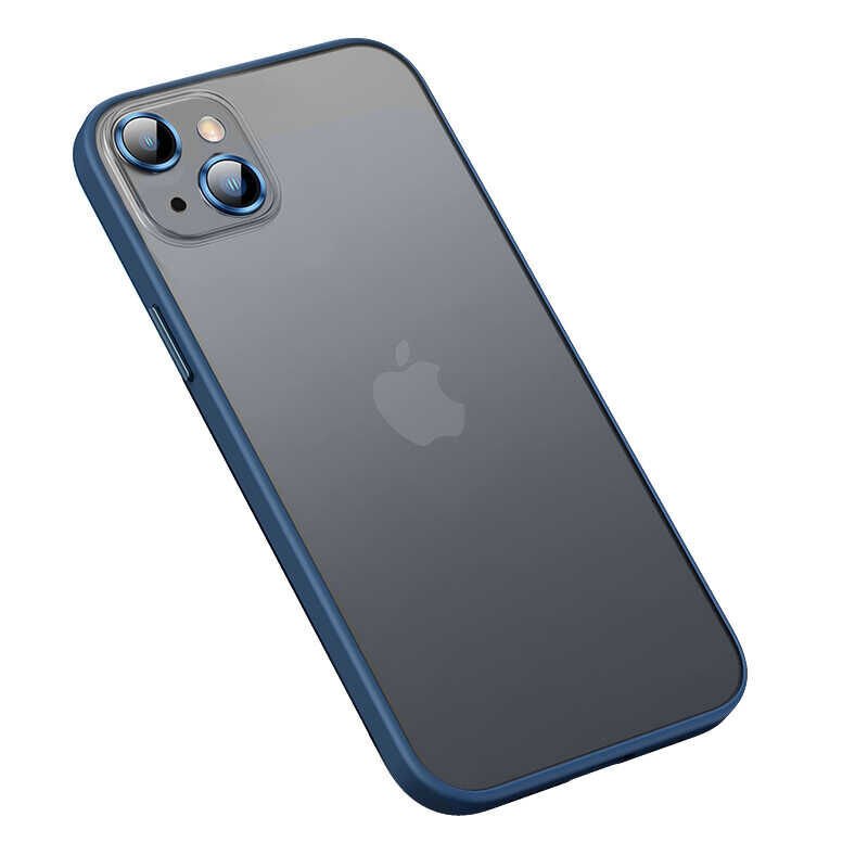 Apple  iPhone 13 Kılıf Lens Koruyuculu Kenarları Renkli Arkası Mat Kapak (retro) Lacivert