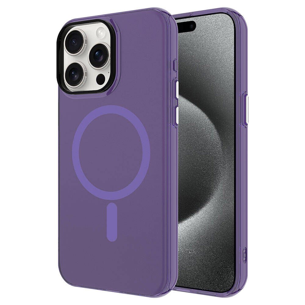 Apple iPhone 15 Pro Kılıf Kamera Çıkıntılı Magsafe Şarj Destekli Buzlu Transparan Kapak (C-Pro) Derin Mor